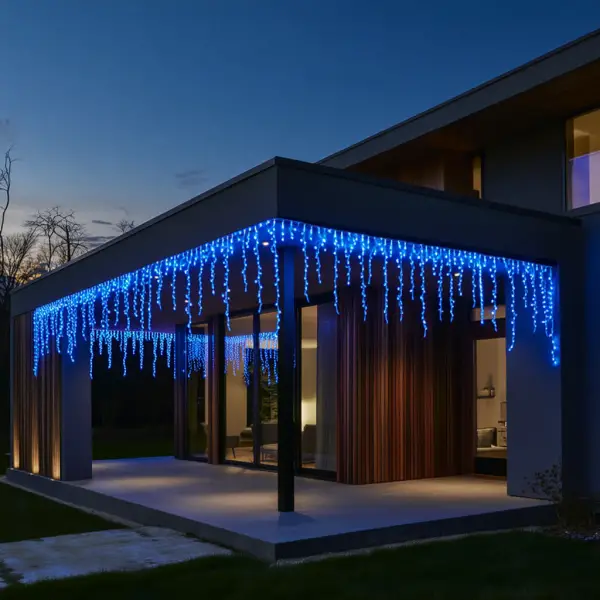 Гирлянда уличная Бахрома 25 м 405 LED гирлянда штора белый провод Синий (25MWBL)