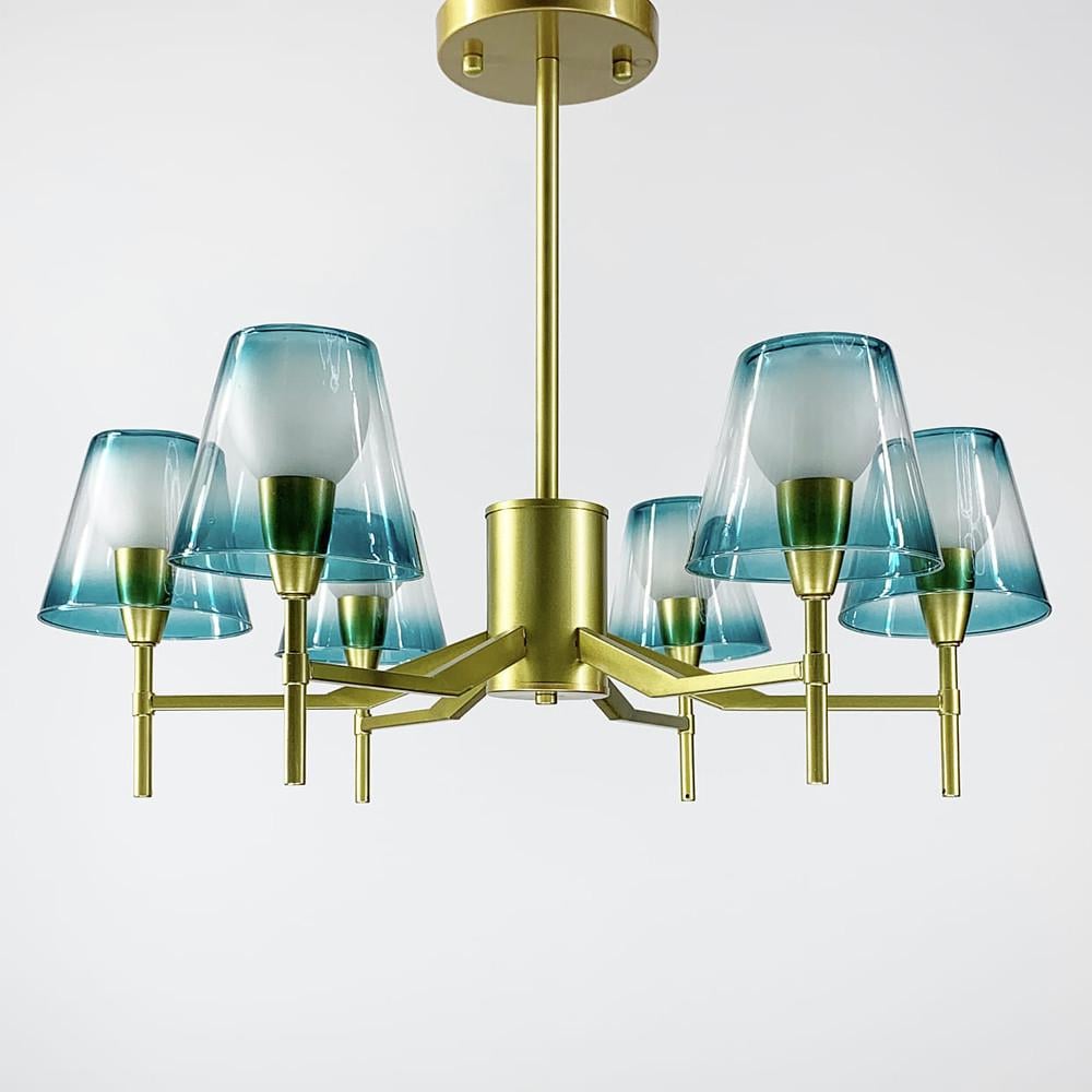Люстра потолочная с 6 бирюзовыми плафонами Золотой (8071)