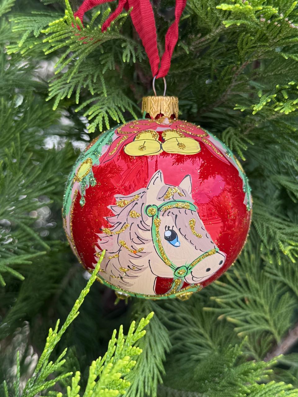 Куля ялинкова скляна Кінь символ 2026 року 8 см