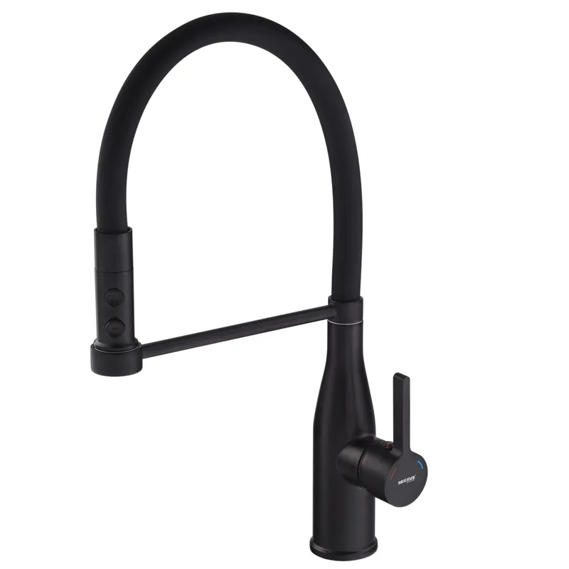 Смеситель для мойки с гибким изливом высокий однорычажный MIXXUS 017 латунь Черный (b-MI6961)