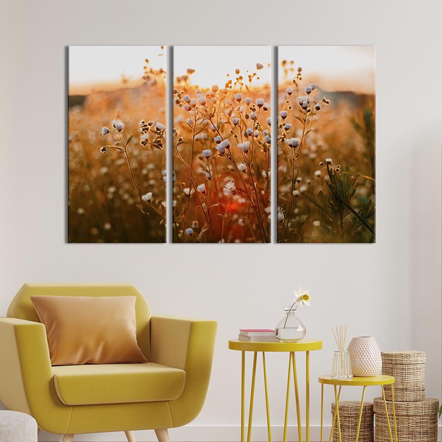 Картина на холсте триптих Маленькие ромашки 156x100 см (927-31)