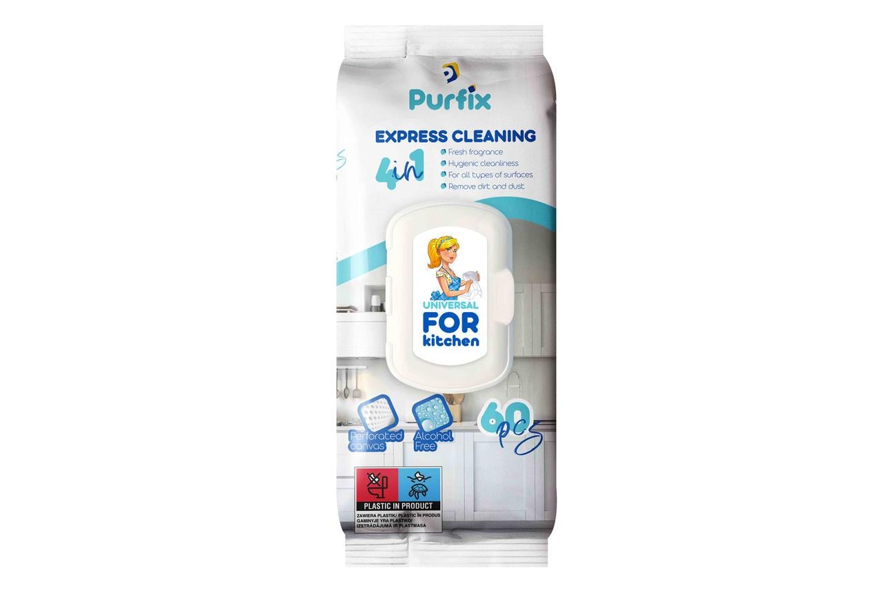 Влажные салфетки универсальные для уборки кухонных поверхностей Purfix 60 шт. (000006264) Влажные салфетки универсальные для уборки кухонных поверхностей Purfix 60 шт. (000006264)