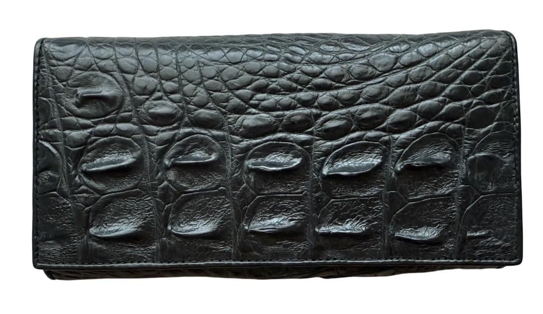 Гаманець із натуральної шкіри крокодила з металічною монетницею Ekzotic leather Чорний (cw18_2)