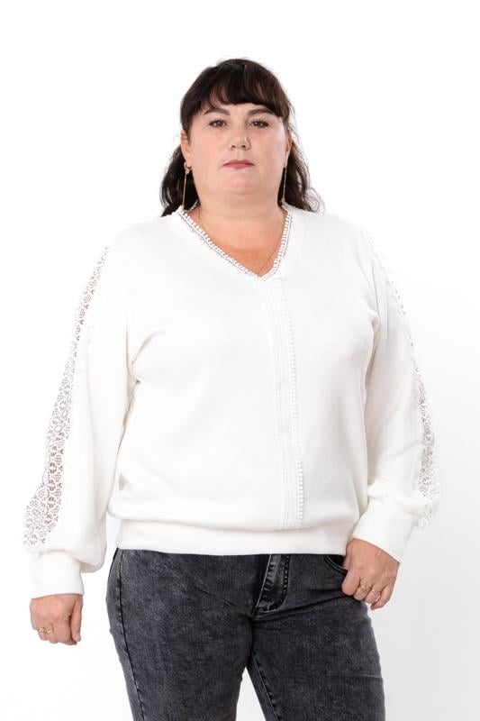 Джемпер ангоровий для жінки плюс сайз однотонний з мереживом Носи Своє р. 58/60 Білий (18099) - фото 2 Джемпер ангоровий для жінки плюс сайз однотонний з мереживом Носи Своє р. 58/60 Білий (18099) - фото 2