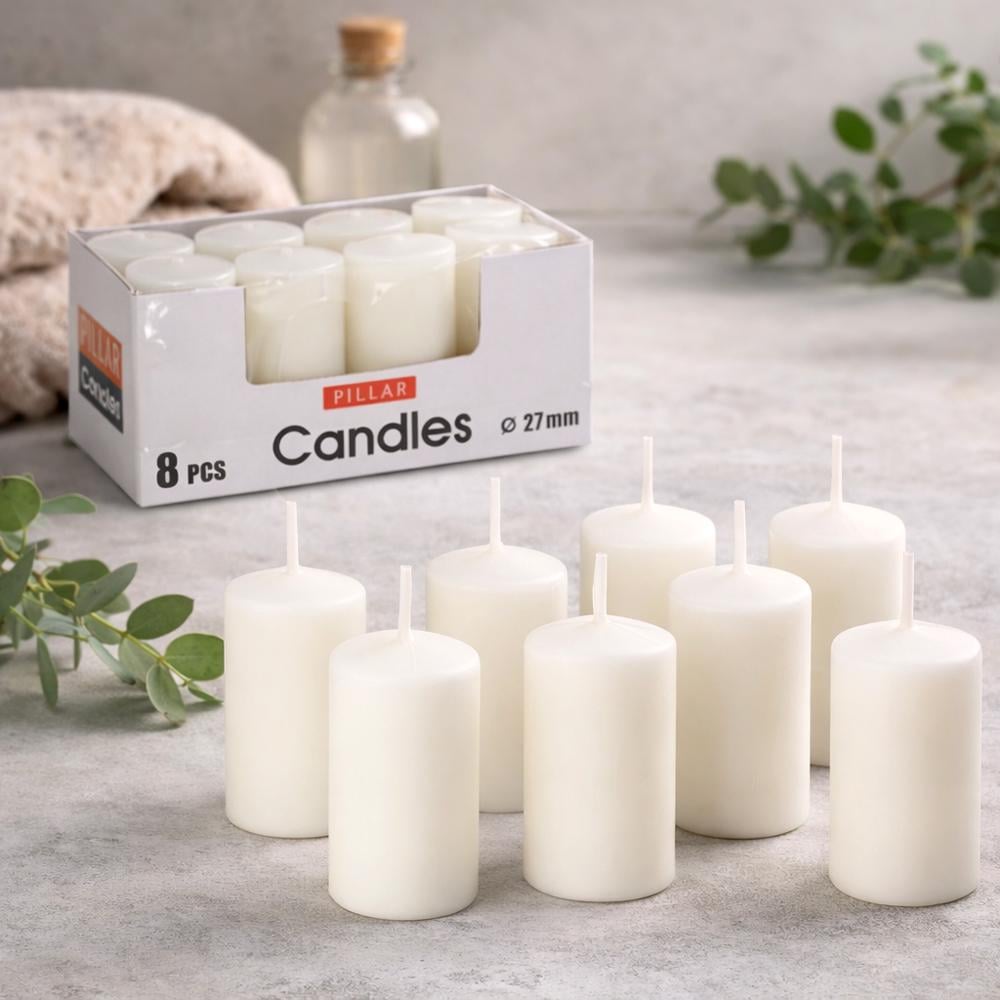 Набор интерьерных свечей Pillar 25 г 5,5x2,7 см 8 шт. Белый (37-124524)