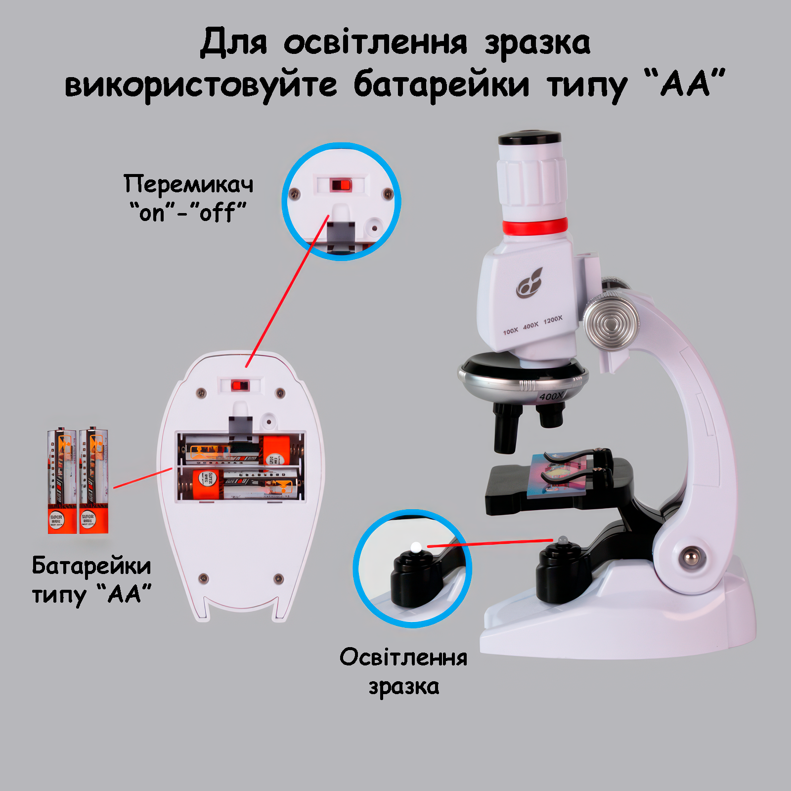 Мікроскоп дитячий навчальний 1200X з аксесуарами та тримачем для телефону (2118) - фото 8