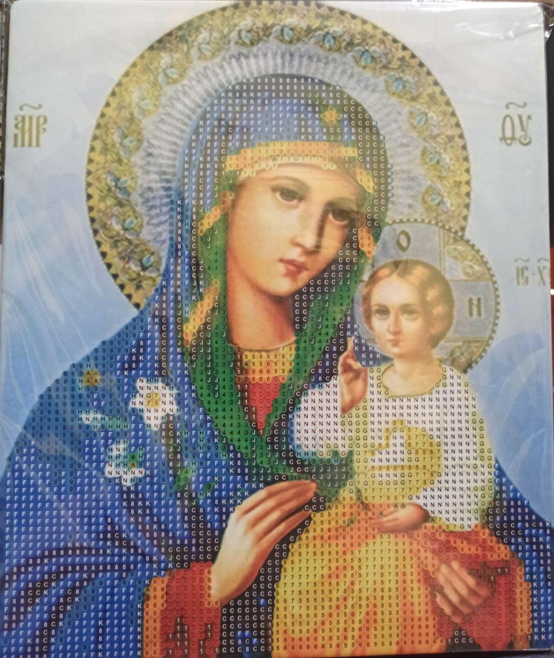 Алмазная мозаика вышивка на картоне Икона Божией Матери Неувядающий цвет частичная выкладка 5D 21х25 см (189355)