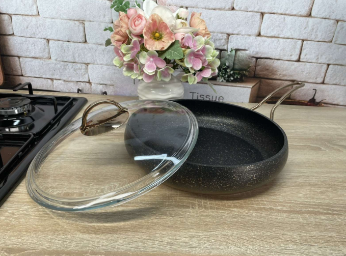 Сковородка с крышкой OMS с антипригарным мраморным покрытием 28 см Бронзовый (3241GL-28)