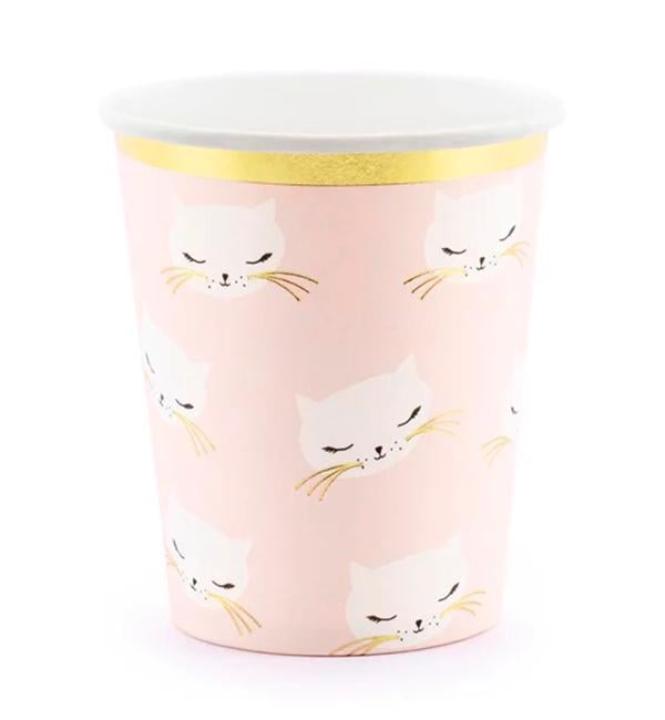 Склянки паперові Party Deco Кішка рожева 200 мл 6 шт. (10347)