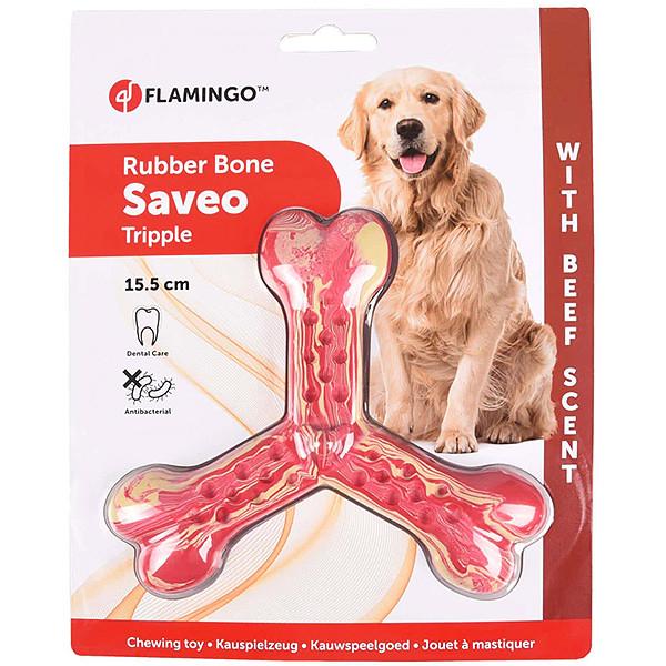 Игрушка для собак жевательная Flamingo Rubber Flexo Saveo Triple Bone вкус говядины (519531)