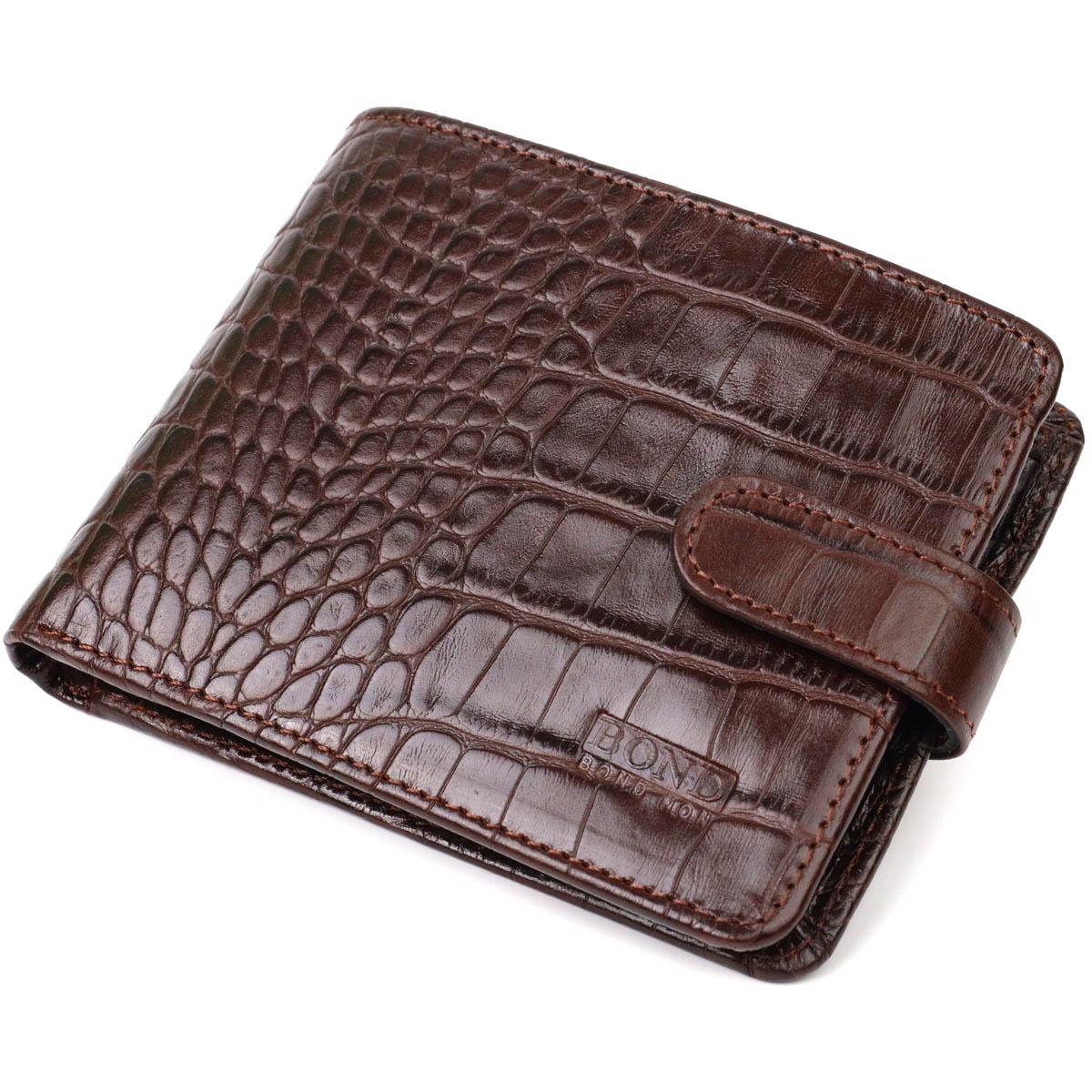 Бумажник мужской Bond-Wallet 21991 из натуральной кожи с тиснением под крокодила Коричневый
