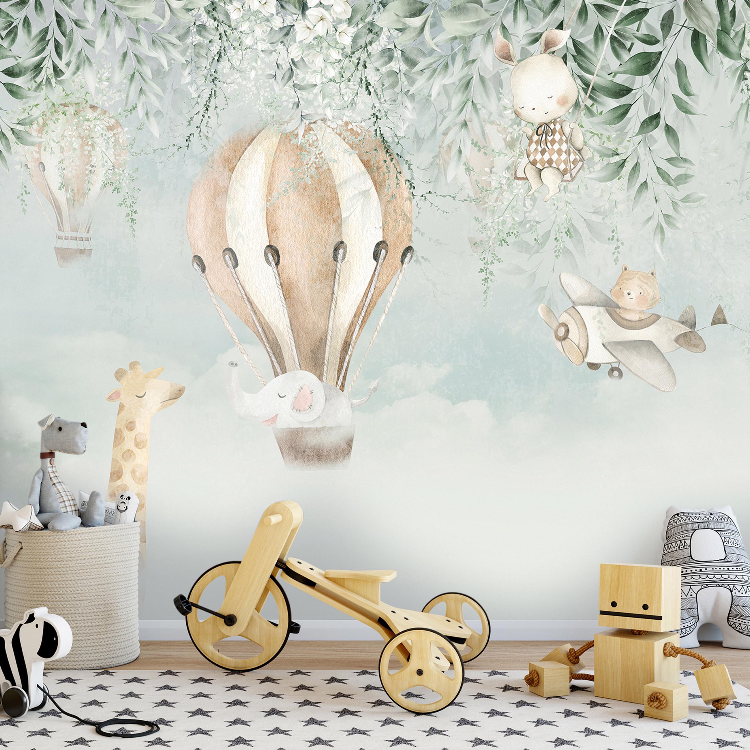 Фотошпалери Тварини в русі на повітряній кулі літак для дитячої кімнати з клеєм 416х254 см (15199VEXXXL) - фото 4 Фотошпалери Тварини в русі на повітряній кулі літак для дитячої кімнати з клеєм 416х254 см (15199VEXXXL) - фото 4