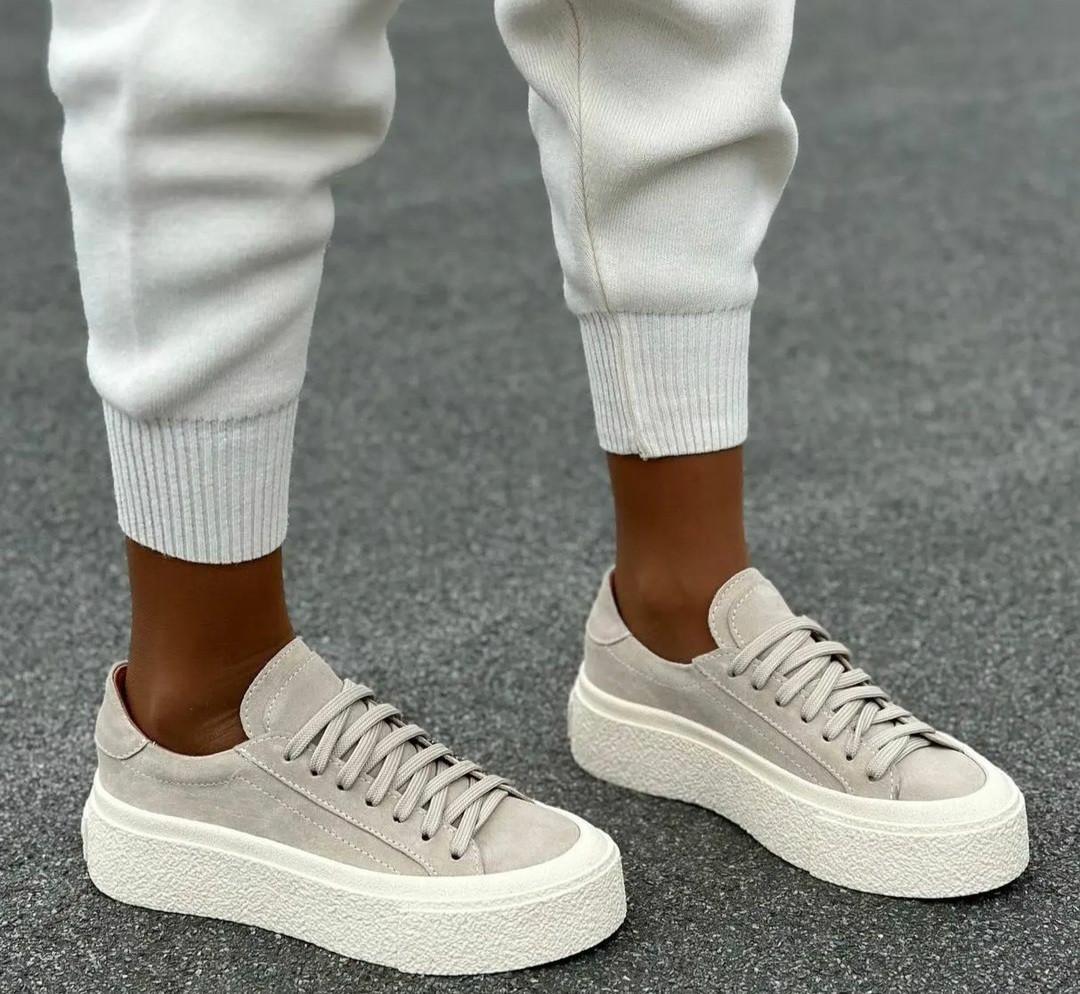 Кеды женские на платформе замшевые на шнуровке р. 36 23,5 см Бежевый (55655) - фото 4 Кеды женские на платформе замшевые на шнуровке р. 36 23,5 см Бежевый (55655) - фото 4