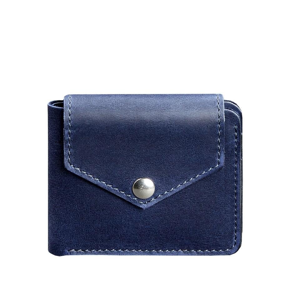 Портмоне шкіряне BlankNote 4.2 на кнопці Crazy Horse Синій (A-026112)