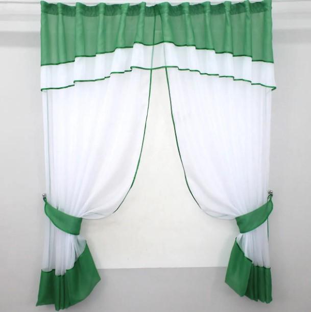 Шторки на кухню/балкон 280х170 см Зеленый/Белый (085к)