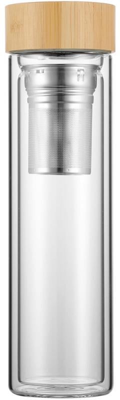 Бутылка стеклянная Kamille с заварником и двойными стенками/бамбуковая крышка 450 мл