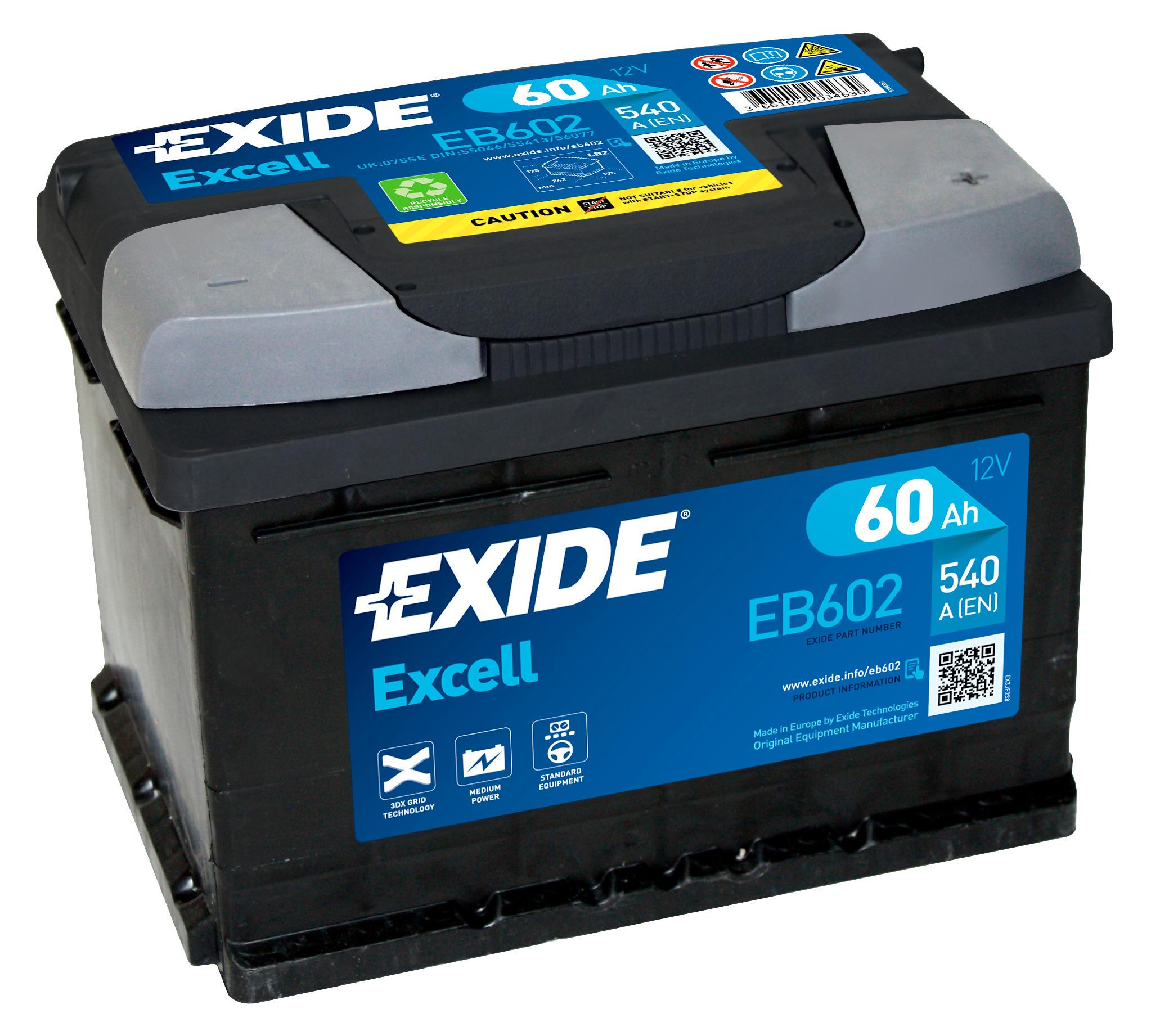 Акумулятор автомобільний EXIDE Excell EB602 EN 60 Ah АзЕ 540 A (76227)
