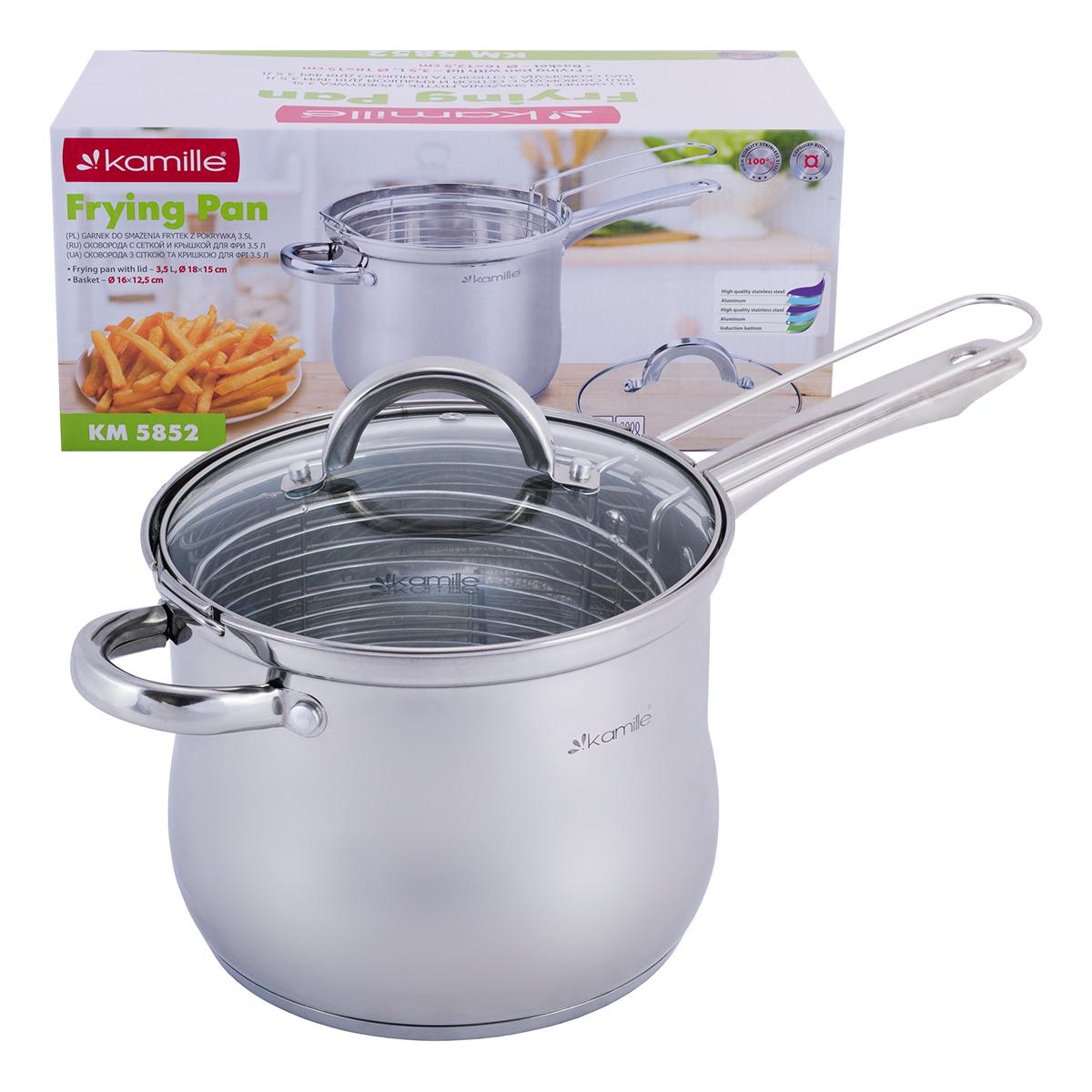 Кастрюля-фритюрница Kamille KM-5852 из нержавеющей стали со стеклянной крышкой и дуршлагом 3,5 л Стальной (124-84-5852) - фото 9 Кастрюля-фритюрница Kamille KM-5852 из нержавеющей стали со стеклянной крышкой и дуршлагом 3,5 л Стальной (124-84-5852) - фото 9