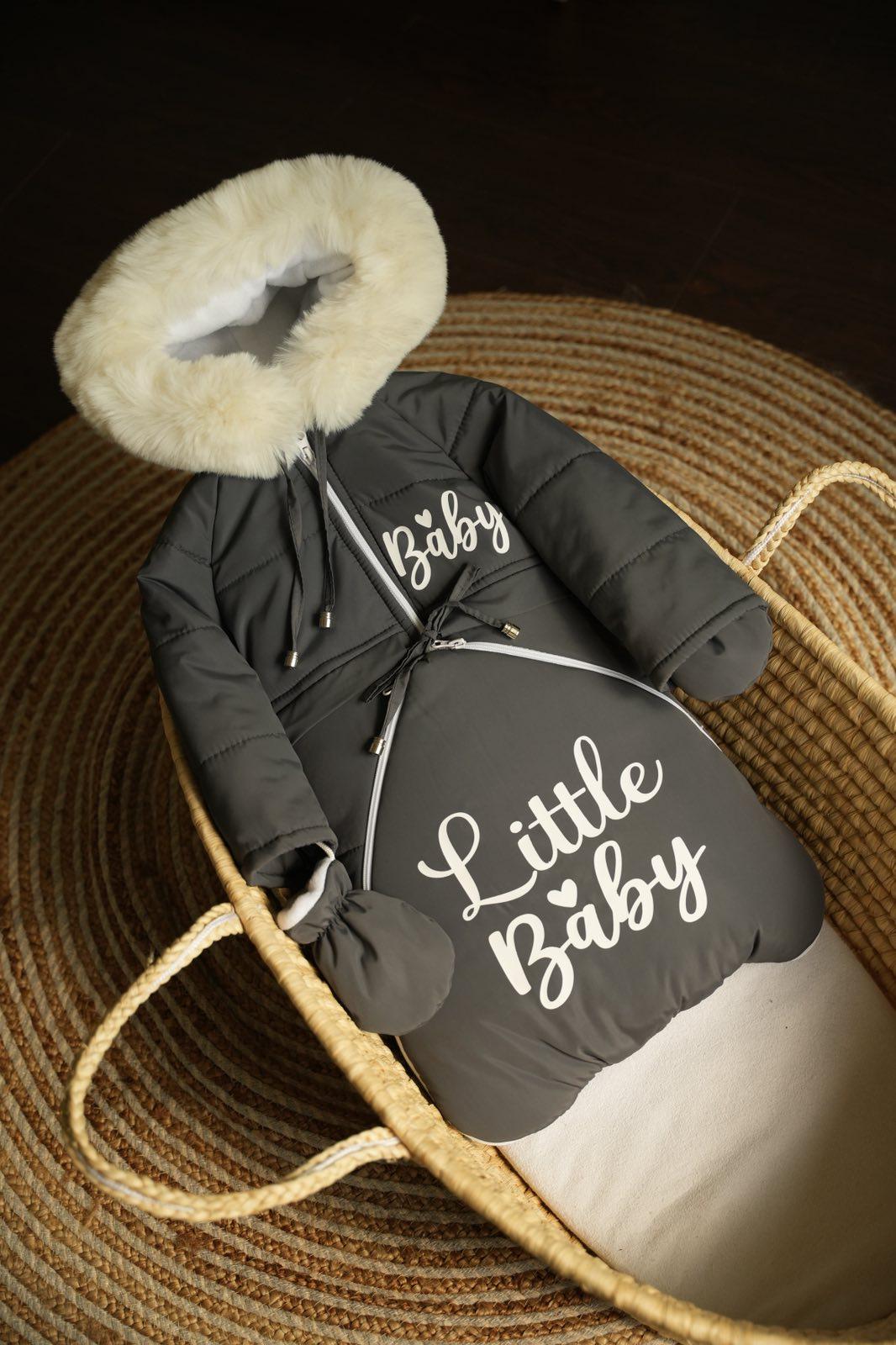 Комбінезон дитячий зимовий трансформер на овчині до двох років 3в1 Графітовий (944)