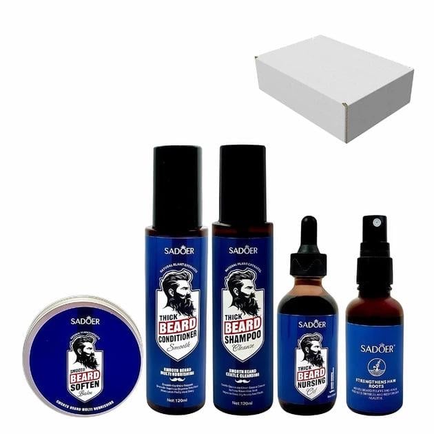 Набор для бороды Sadoer Thick Beard Nursing 5в1 шампунь кондиционер масло спрей бальзам увлажнение/рост (31369868)