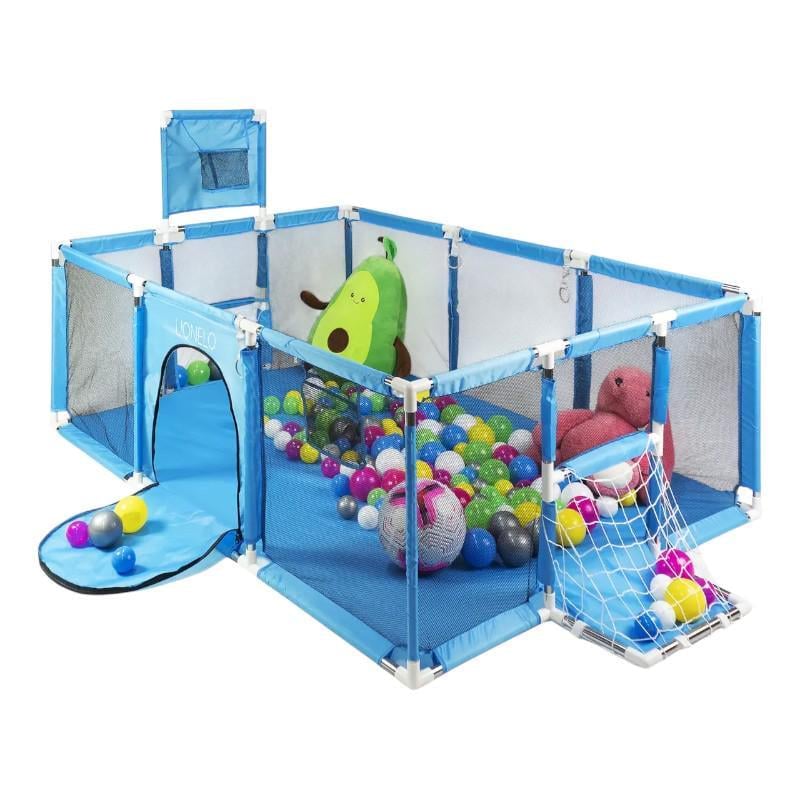 Манеж Lionelo с сетчатыми стенками/корзиной для мячей и воротами 180х122 см Голубой (MA47003)