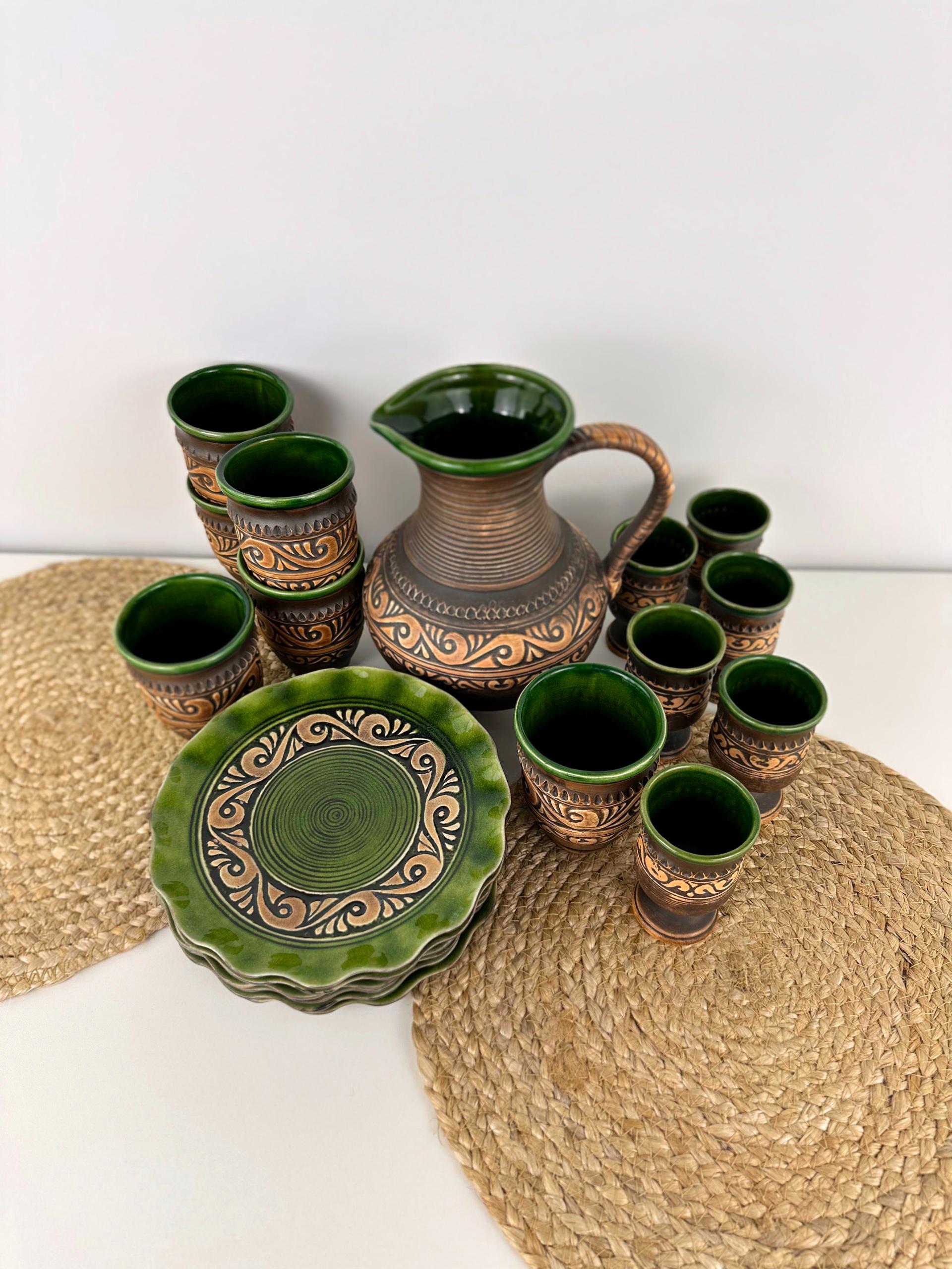 Набор глиняной посуды для сервировки стола на 6 человек Гражда Коричневый (17019-6)