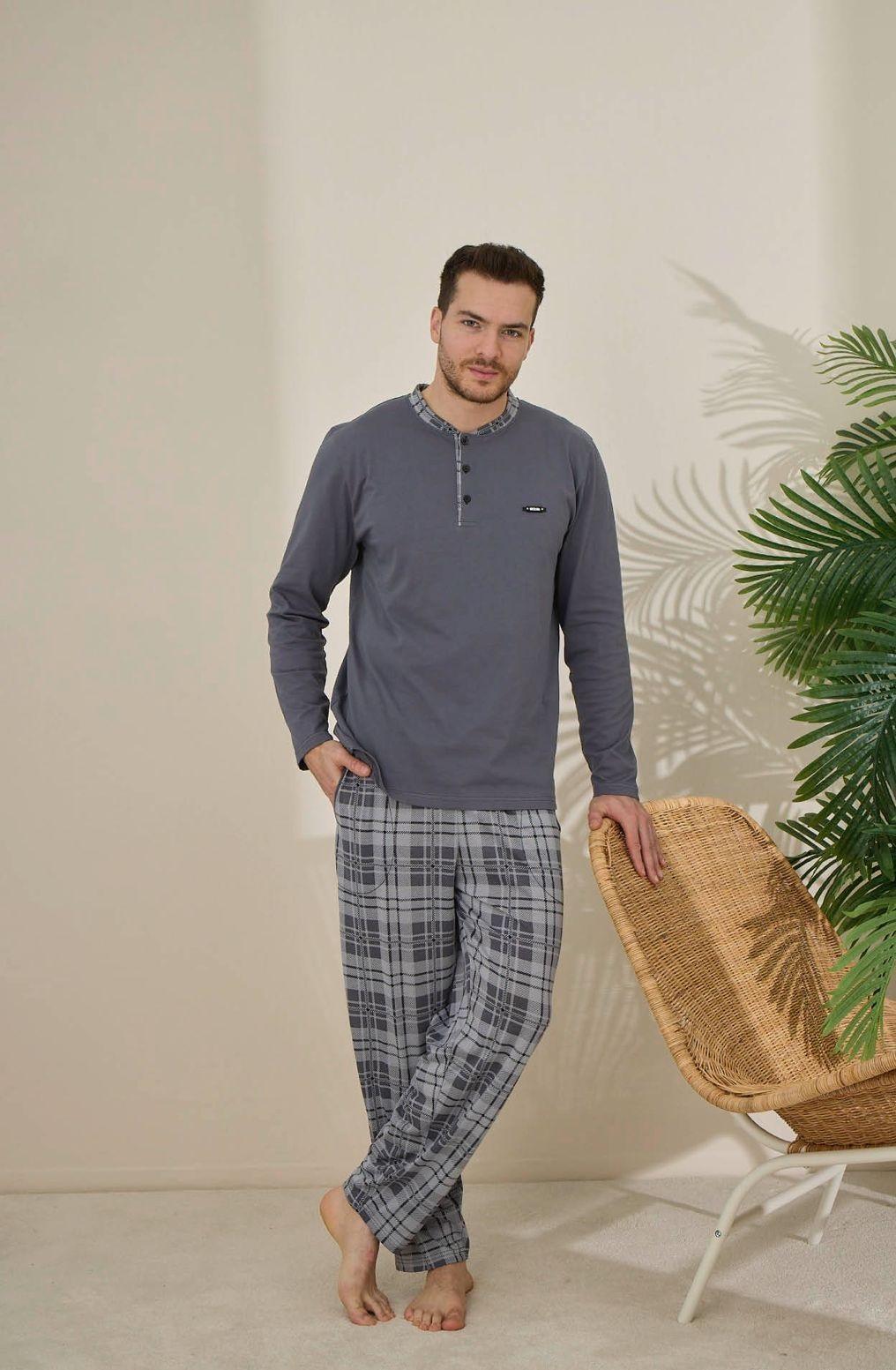Пижама мужская хлопковая Cameron лонгслив/штаны в клетку L Серый (PJ6300-8)