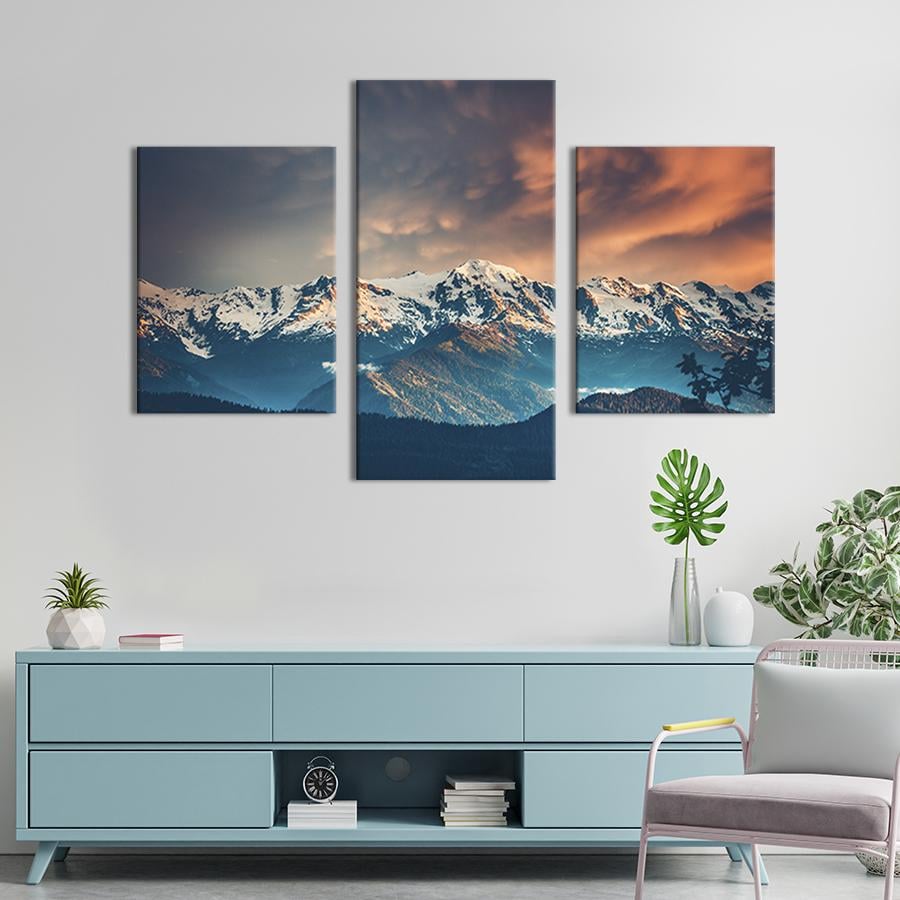 Модульная картина на холсте Триптих Заснеженые горные пики Альп 96x60 см (613-32)
