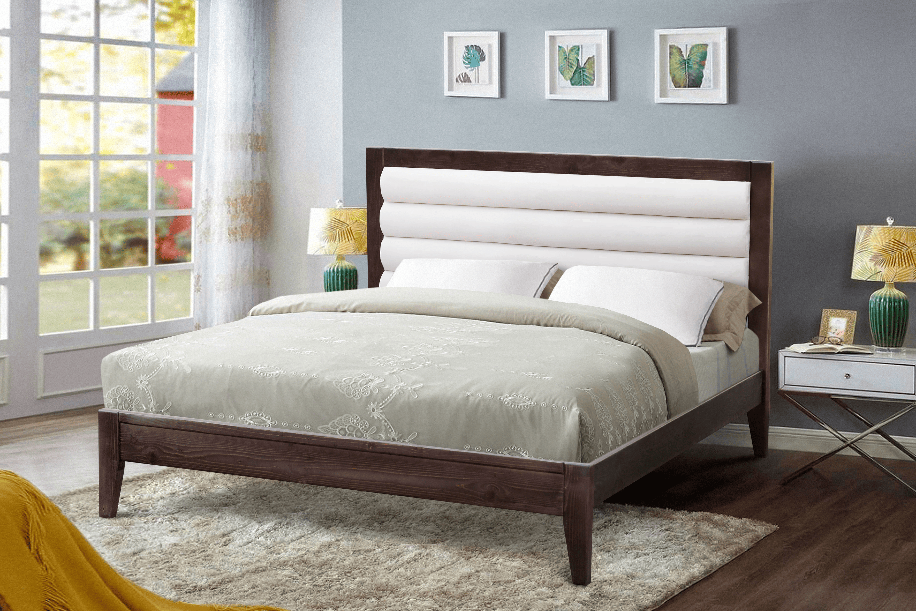 Кровать двуспальная деревянная Гелиос 160х200 см Орех/Белый