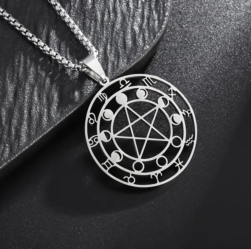 Подвеска с лунными фазами и знаками зодиака Серебристый (28349435) Подвеска с лунными фазами и знаками зодиака Серебристый (28349435)