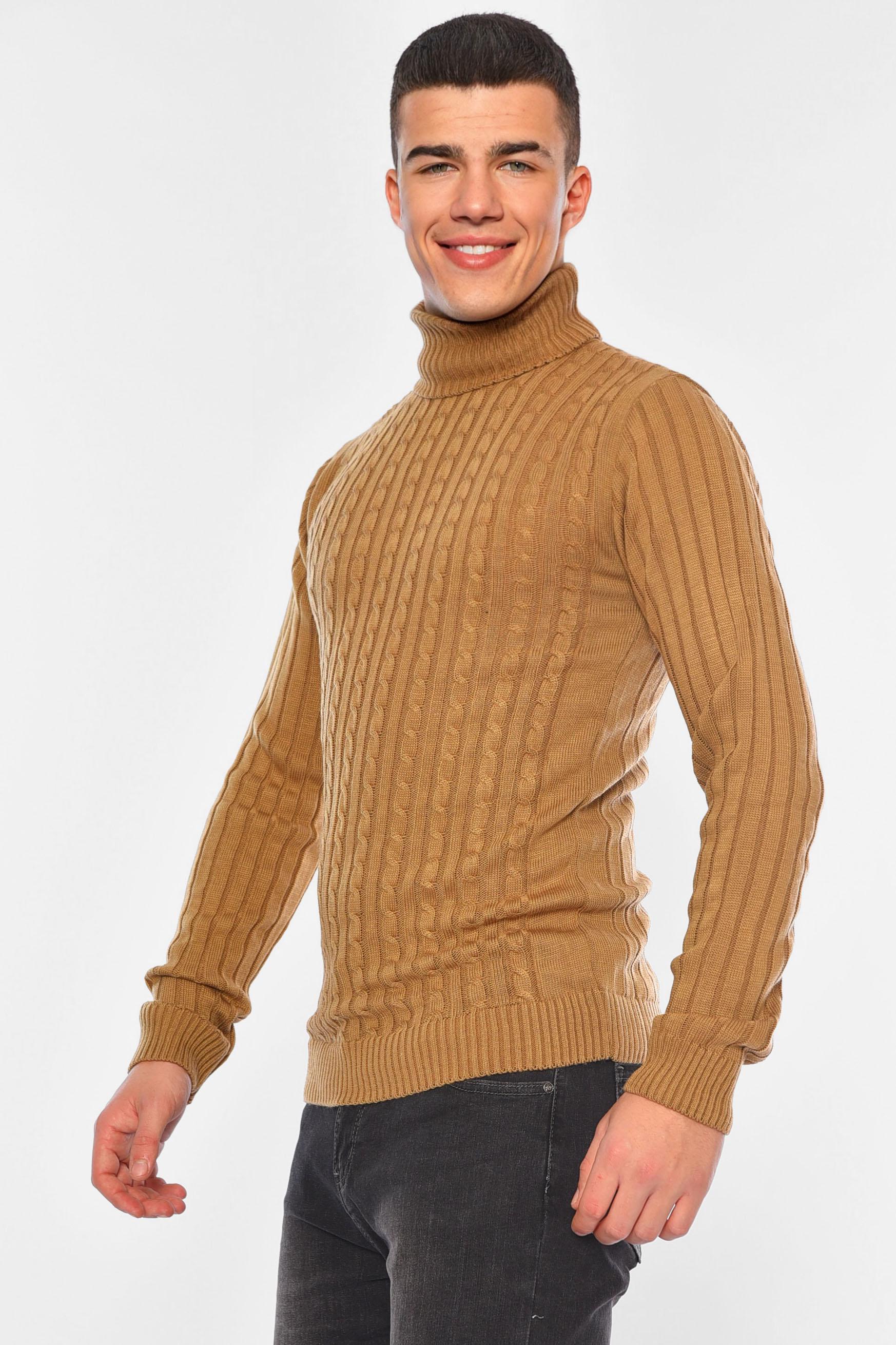 Свитер мужской однотонный M Коричневый (194511) - фото 2 Свитер мужской однотонный M Коричневый (194511) - фото 2