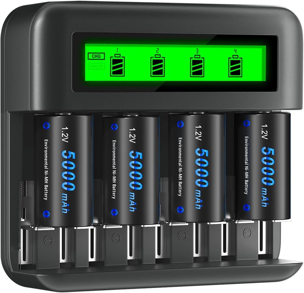 Зарядное устройство CITYORK + 4 аккумулятора C 5000 mAh 8 слотов AA/AAA/C/D/LCD дисплей/USB Type-C (2986680164)