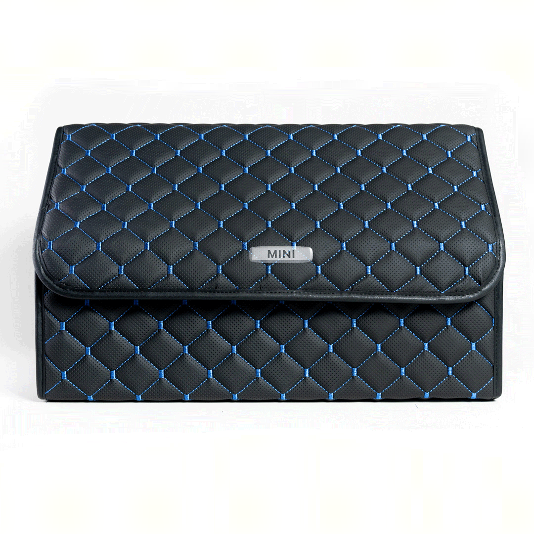 Сумка-органайзер с лого Mini в багажник CarsBAG Экокожа 30x50x30 см Черно-синий (acb-1036-8-30х50х30-027)