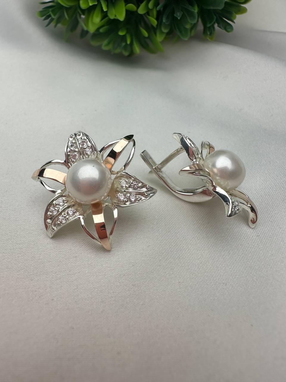 Серьги Орхидея из серебра 925 с жемчугом и напайками Золотой 375 (2973670266) Серьги Орхидея из серебра 925 с жемчугом и напайками Золотой 375 (2973670266)