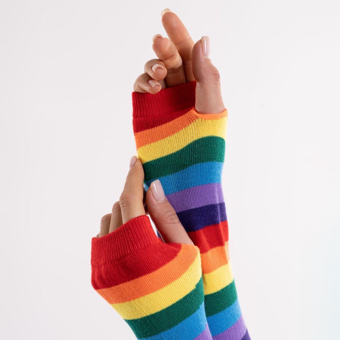 Мітенки по лікоть у смужку Райдужний (61420) - фото 2