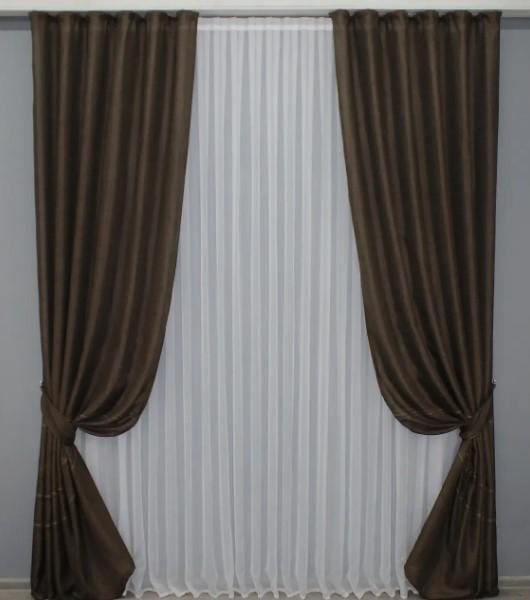 Шторы из льна 1,5х2,9 м 2 шт. Венге (1394ш)
