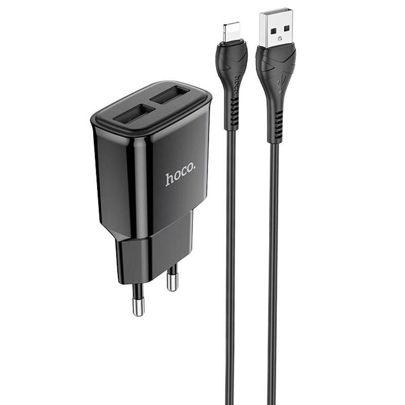 Зарядний мереживний пристрій універсальний HOCO C88A 2USB 2,4A Lightning Black
