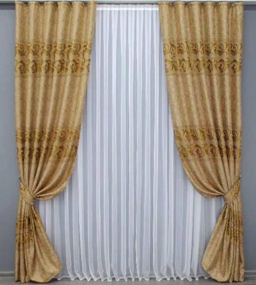 Комплект штор лен 1,5х2,75 м 2 шт. Золотистый (1331ш)