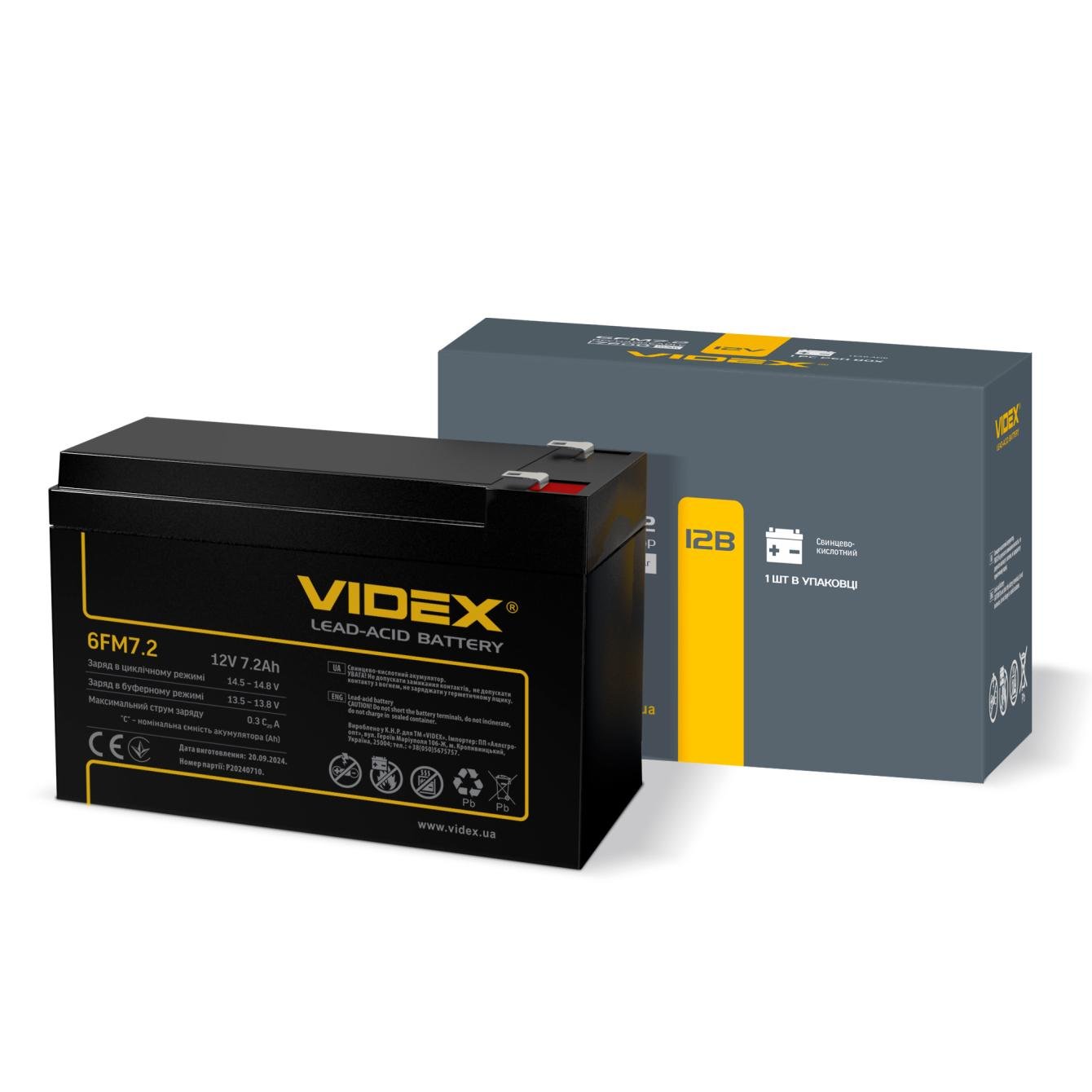 Акумулятор свинцево-кислотний Videx 6FM7.2 12V/7.2Ah Акумулятор свинцево-кислотний Videx 6FM7.2 12V/7.2Ah