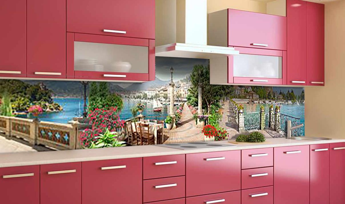 Кухонный фартук Турецкая набережная курорт из самоклеющейся виниловой пленки 65х250 см Зеленый