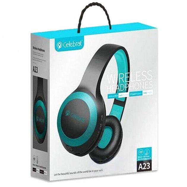 Навушники з мікрофоном Celebrat A23 Bluetooth 5.0 98 дБ 20 Гц-20 кГц Чорно-блакитний - фото 5