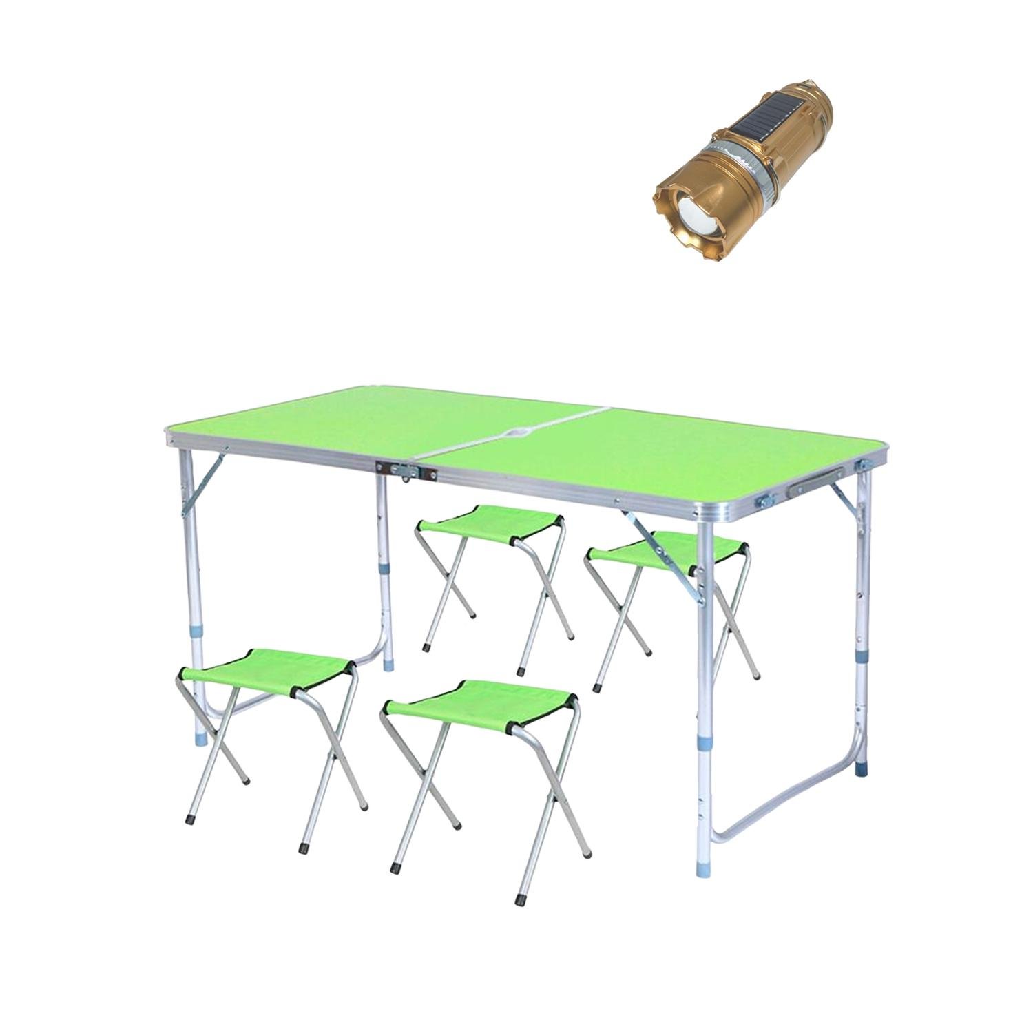 Комплект туристичний розкладний стіл зі стільцями у валізі та ліхтар Зелений (f98ddb14)