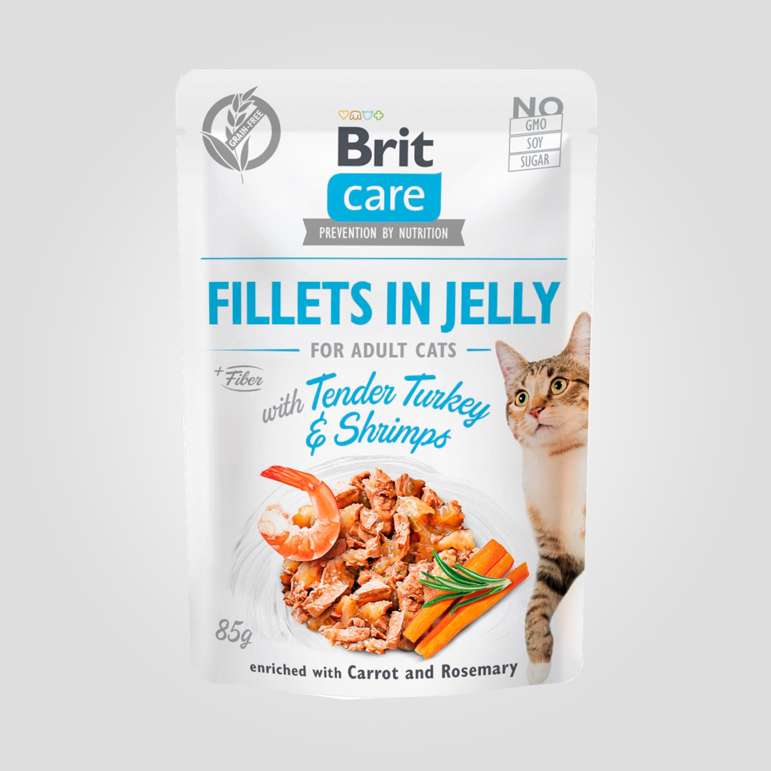 Корм вологий для кішок Brit Care Cat Pouch філе в желе з індичкою та креветкою пауч 85 г (20504441)