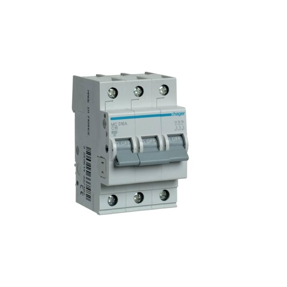 Вимикач модульний автоматичний Hager 3Р 16А C 6кА 230V