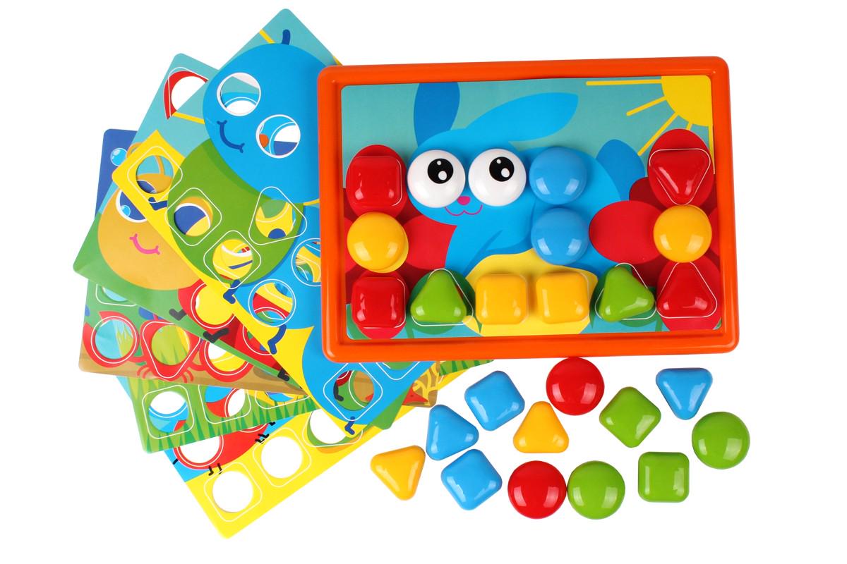 Детская игрушка ТехноК Мозаика 26 крупных кнопок в виде геометрических фигур 6 шаблонов (6047)