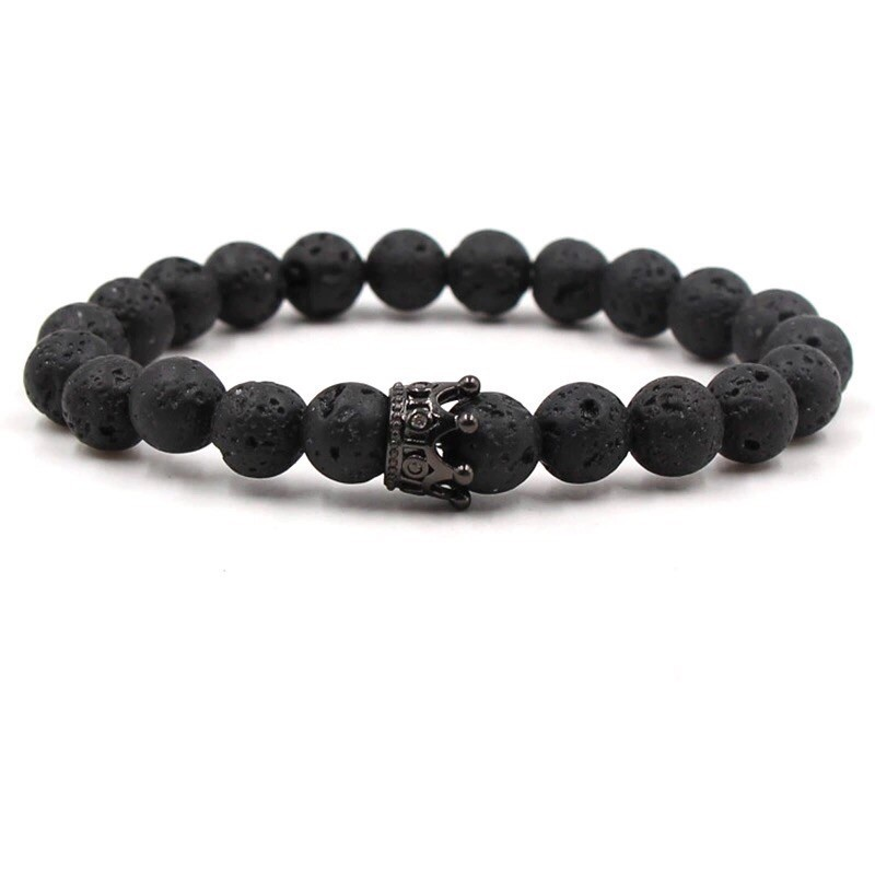 Браслет из лавового камня с короной р. 19 Черный (30002)