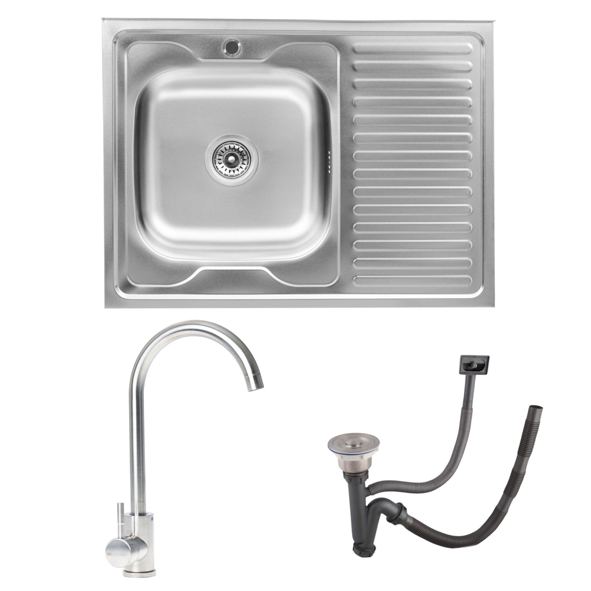 Комплект мийка накладна Valeso 8060 САТИН L 0,7/160 56 NESP/змішувач кухонний