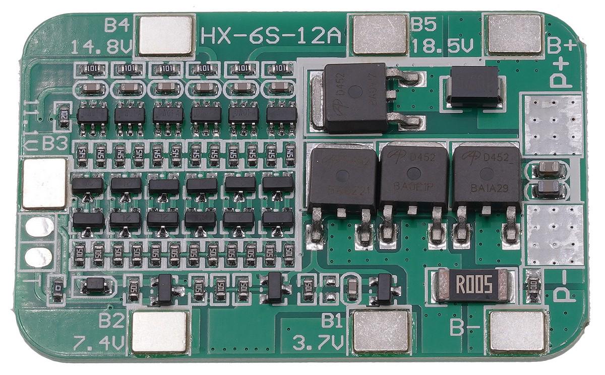 Контроллер BMS 6S 24V 12A для зарадки 18650 Li-ion аккумуляторов (ins620)