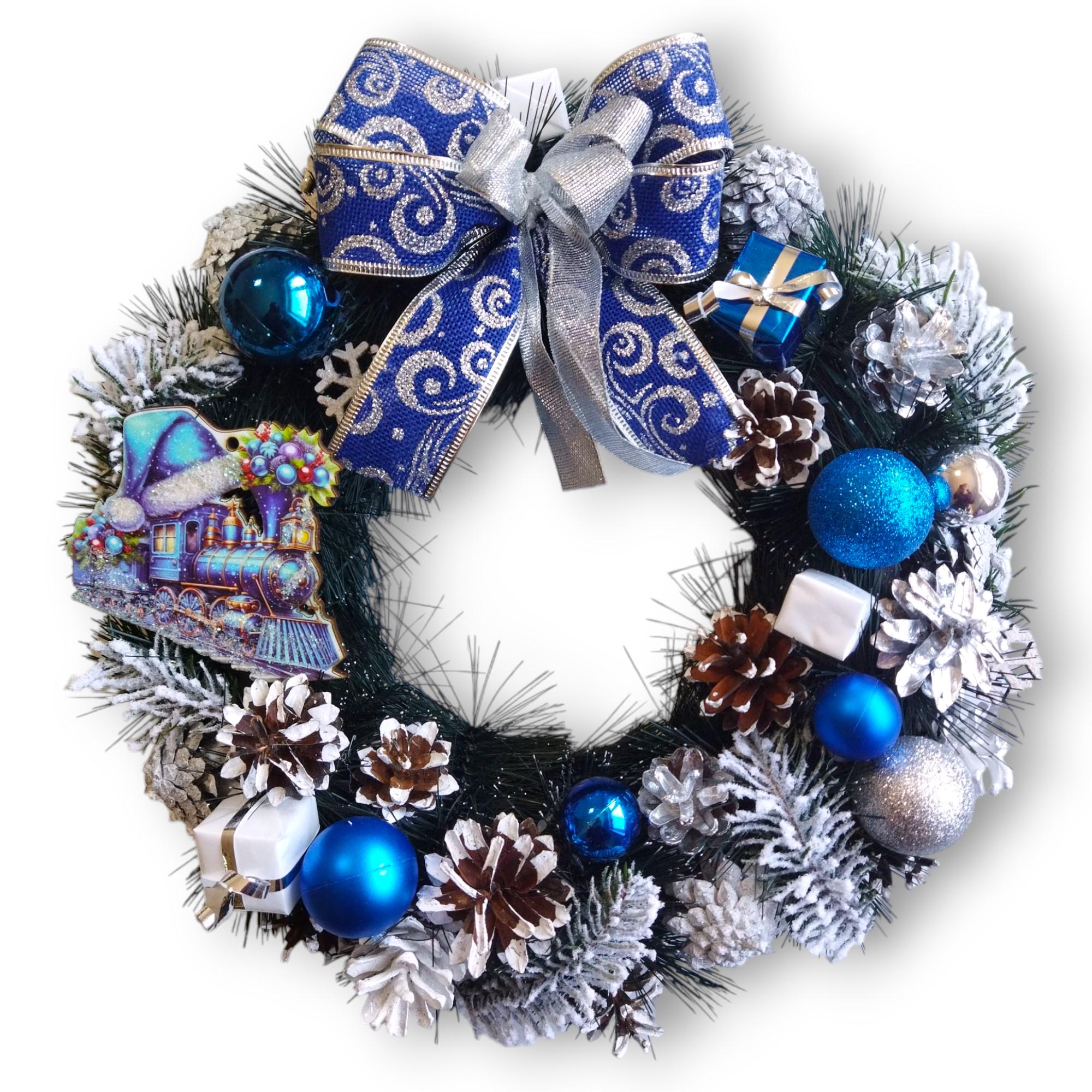 Венок новогодний Train 33 см Разноцветный (HC26)