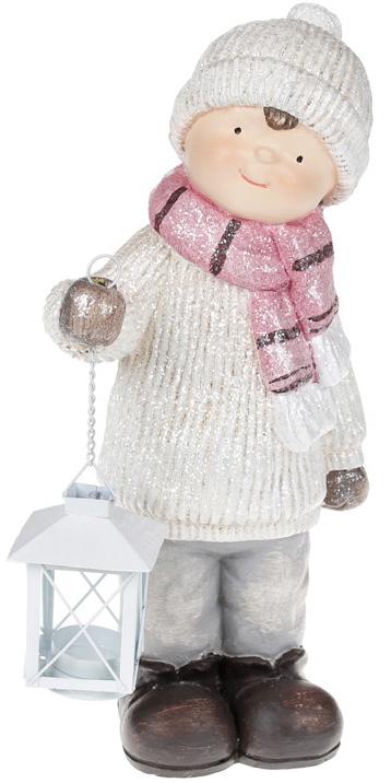 Декоративная фигура Мальчик с фонариком в белом 40 см (BD-820-187)